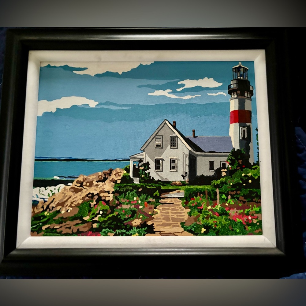 14”x17” lighthouse painting framed